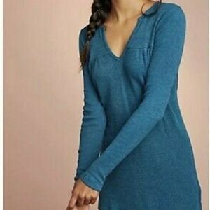 ANTHROPOLOGIE T. La Teal Waffle Henley Tunic Top